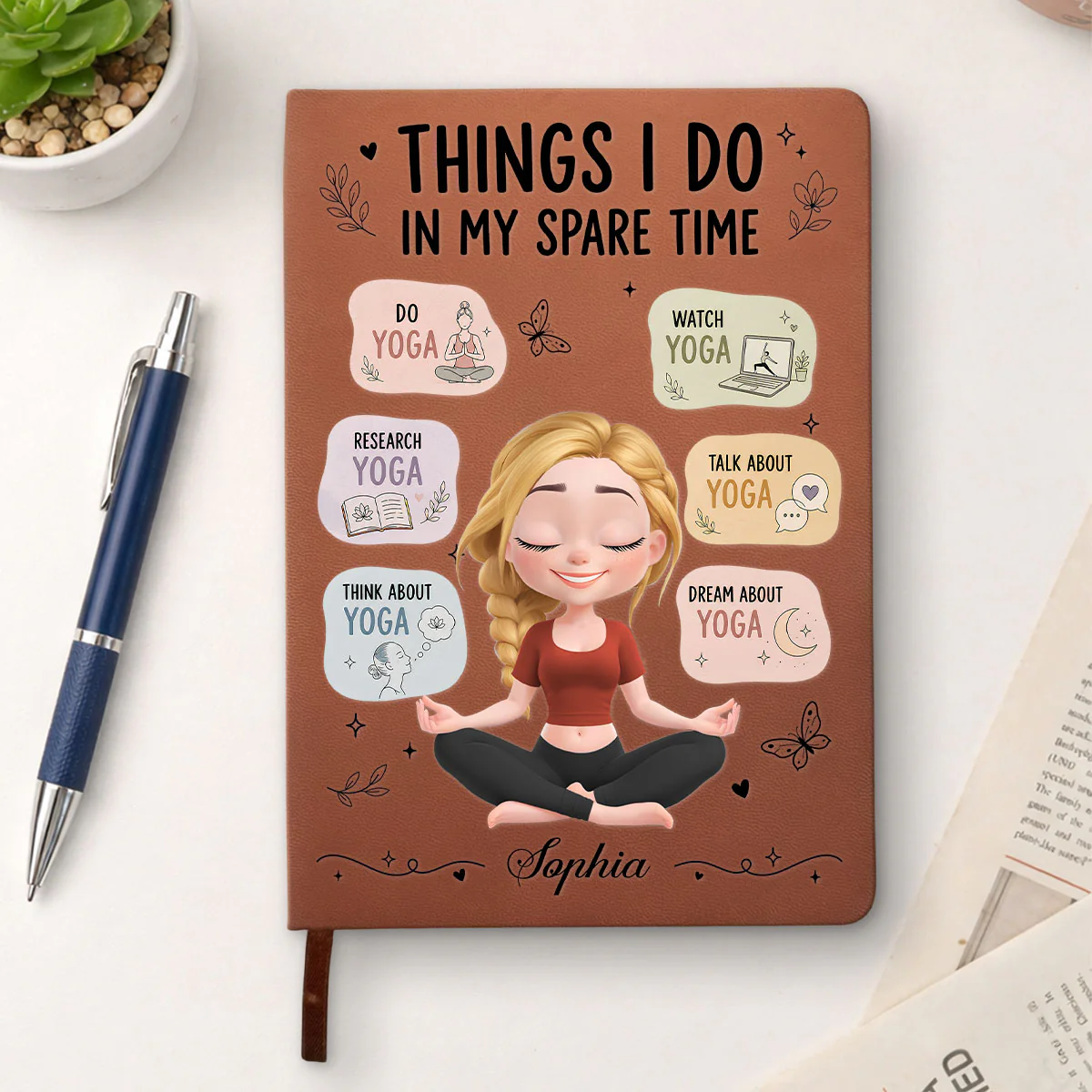 Things I Do Yoga - Personalized Custom Leather Journal - Image 2
