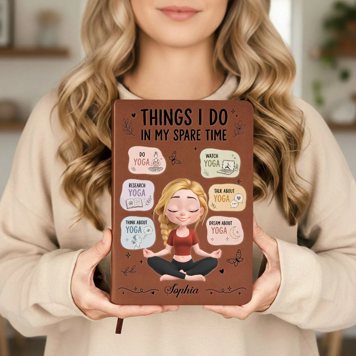 Things I Do Yoga - Personalized Custom Leather Journal - Image 3