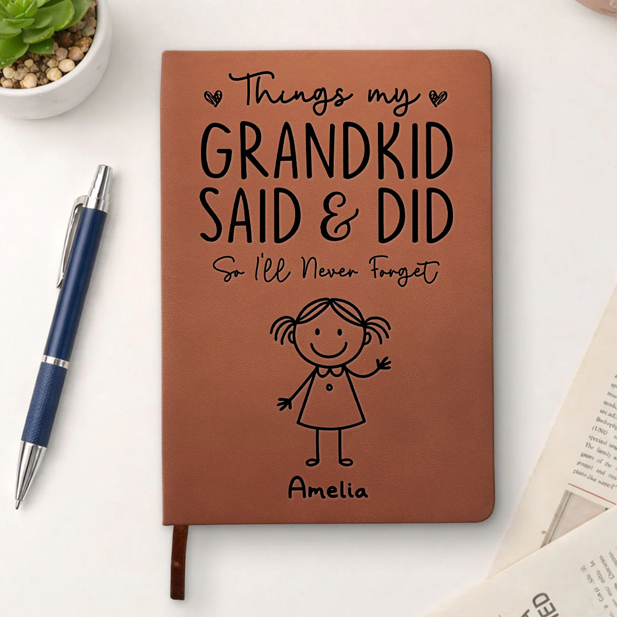 Things My Grandkids Said - Personalized Custom Leather Journal - Image 5
