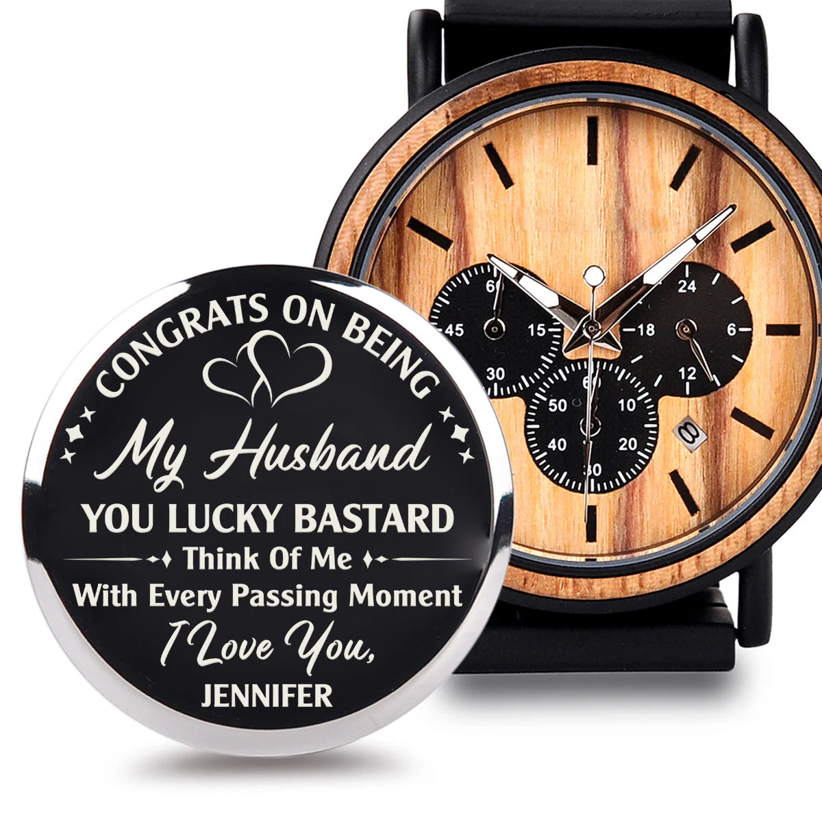 Think Of Me With Every Passing Moment - Personalized Engraved Wooden Watches GP009