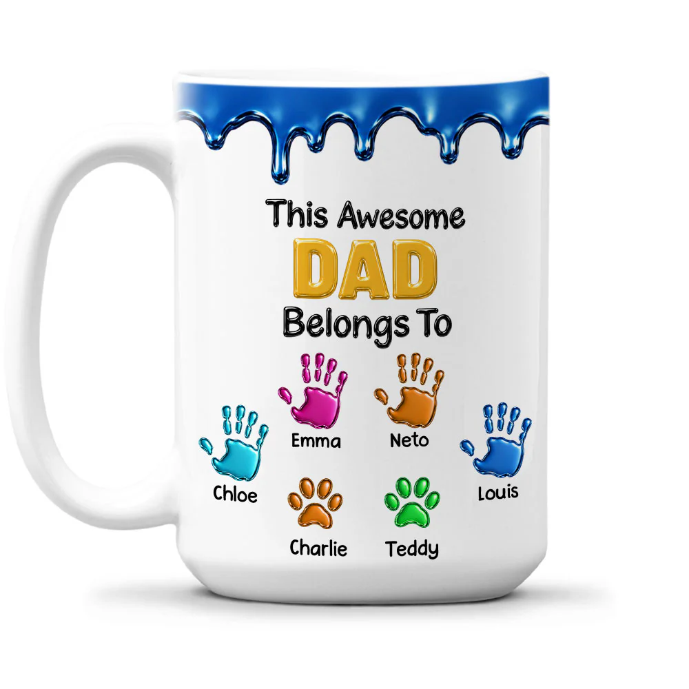 This Awesome Dad Belongs To Us - Personalized Custom 3D Inflated Effect Mug - Image 2