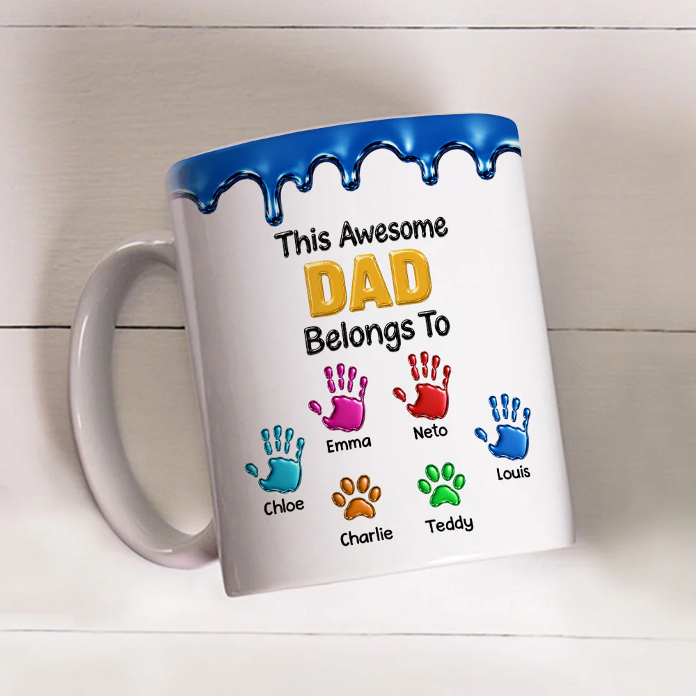 This Awesome Dad Belongs To Us - Personalized Custom 3D Inflated Effect Mug - Image 3