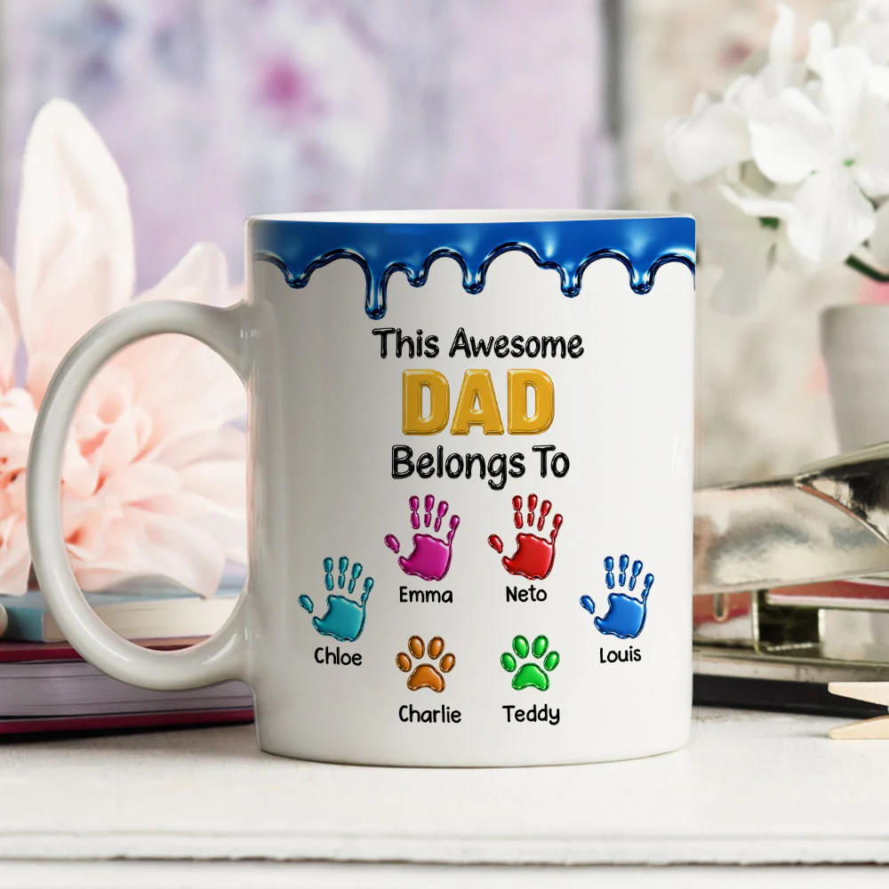 This Awesome Dad Belongs To Us - Personalized Custom 3D Inflated Effect Mug - Image 4