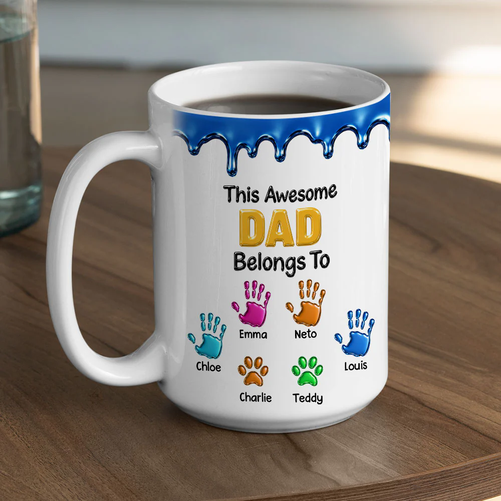 This Awesome Dad Belongs To Us - Personalized Custom 3D Inflated Effect Mug - Image 5