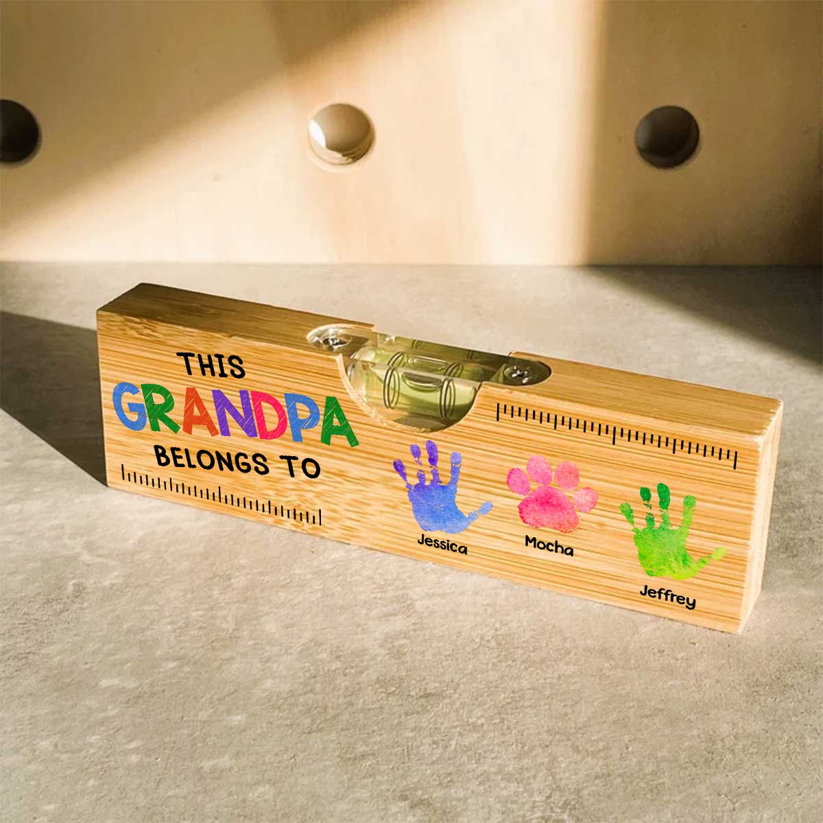 This Daddy Belongs To - Personalized Custom Wooden Spirit Level Bottle Opener - Image 4