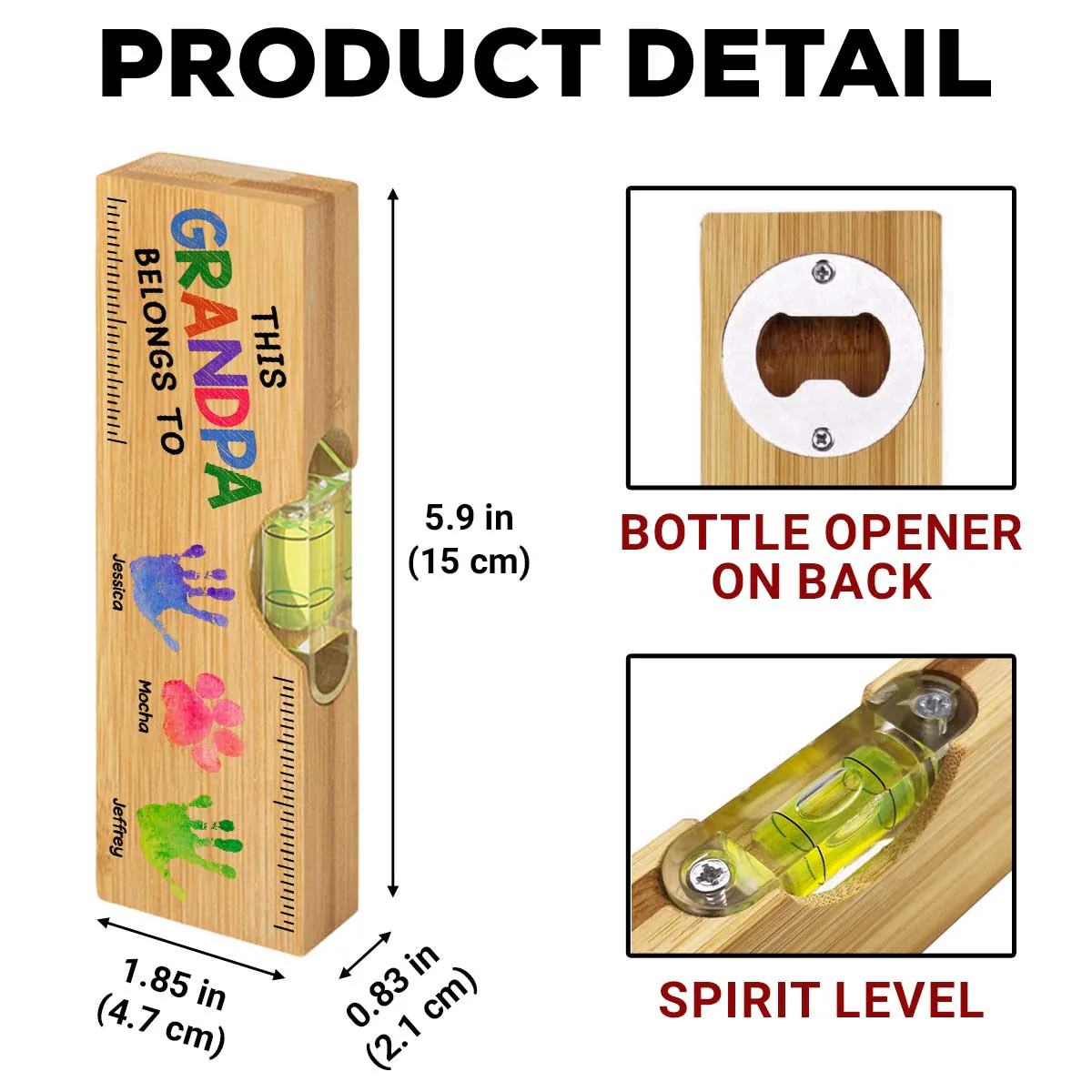 This Daddy Belongs To - Personalized Custom Wooden Spirit Level Bottle Opener - Image 5