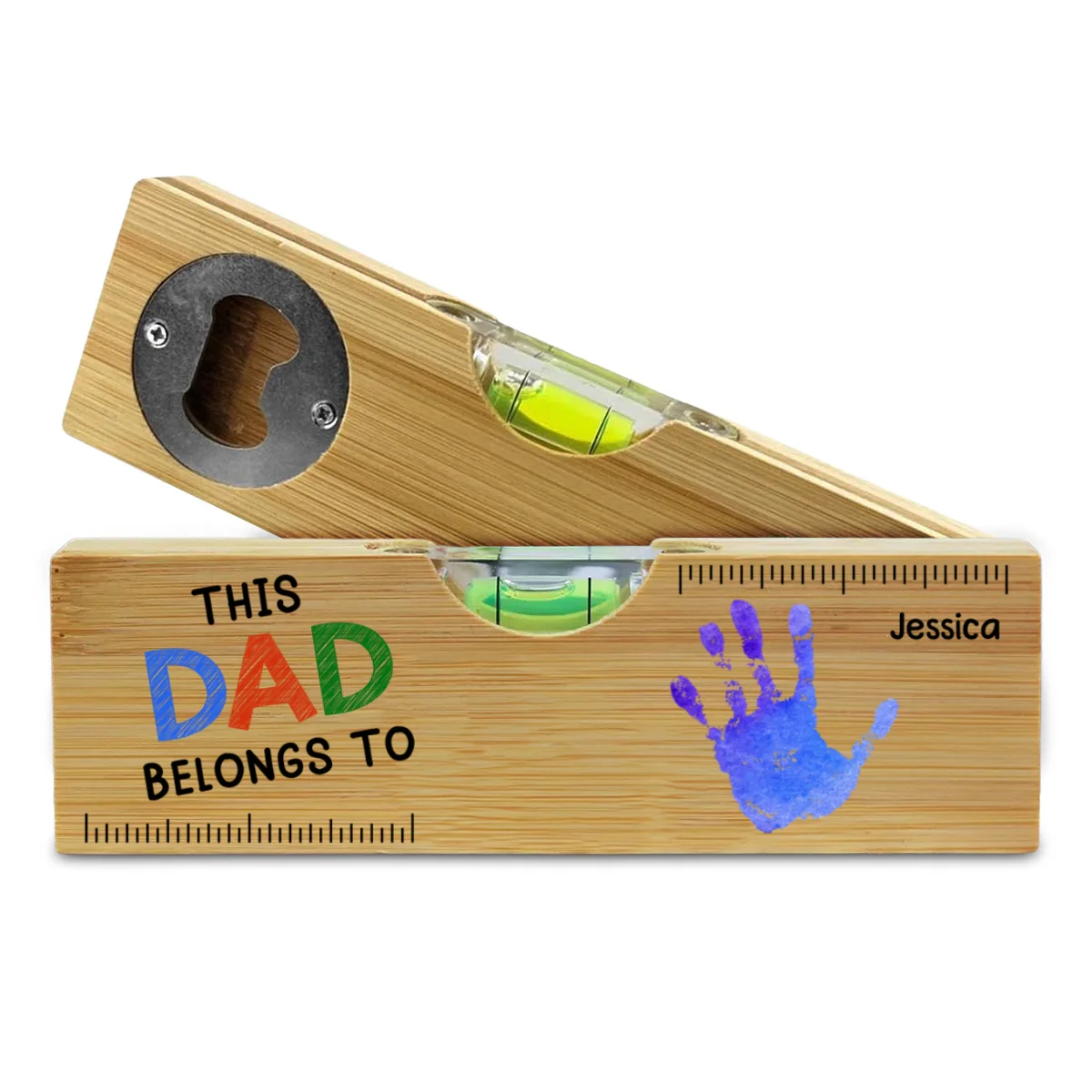 This Daddy Belongs To - Personalized Custom Wooden Spirit Level Bottle Opener - Image 6