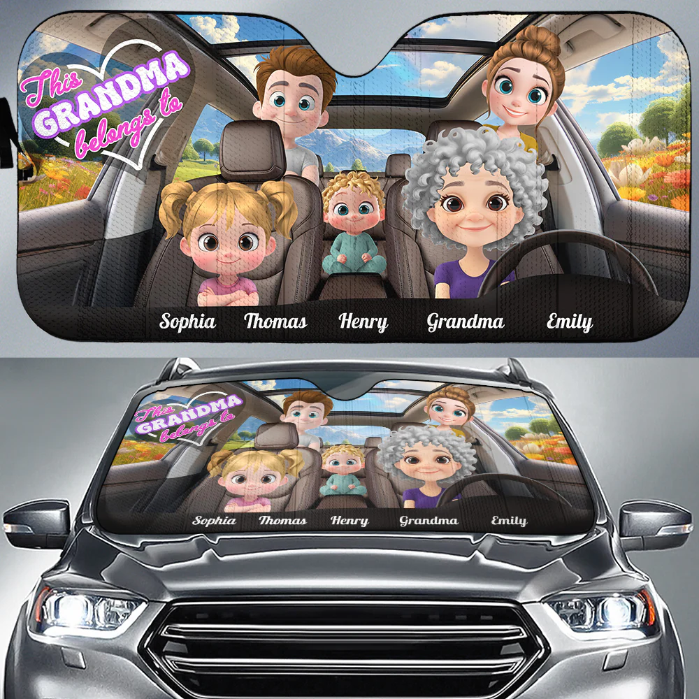 This Grandma Belongs To - Personalized Custom Car Sunshade - Image 2
