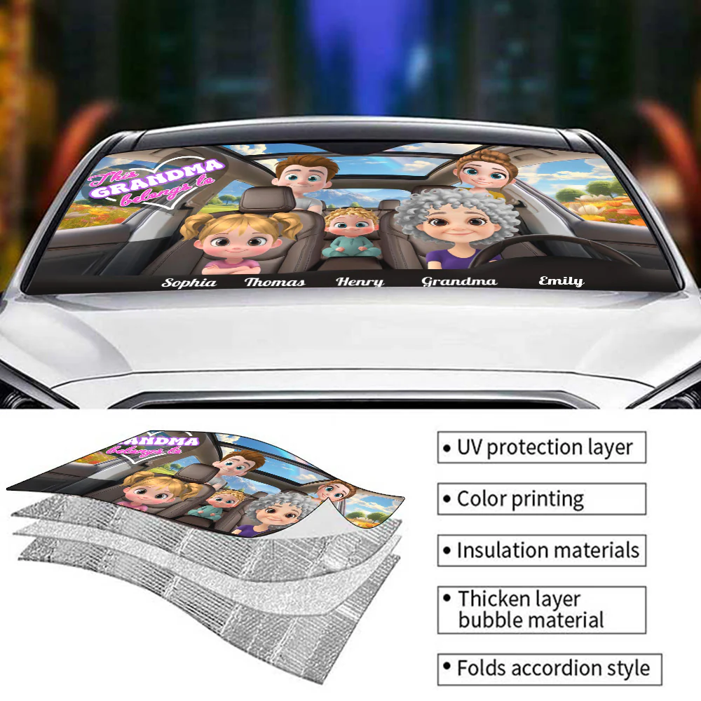 This Grandma Belongs To - Personalized Custom Car Sunshade - Image 5