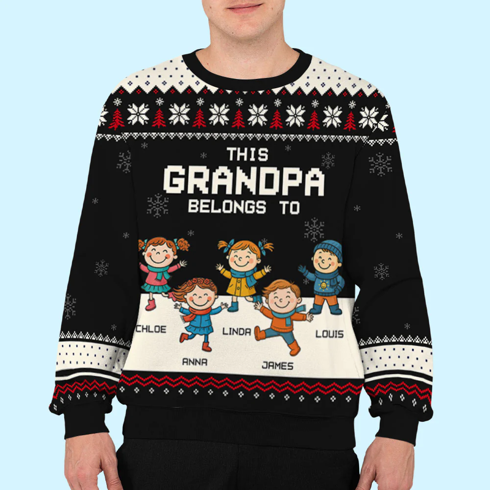 This Grandpa Belongs To  - Personalized Custom All-Over-Print Sweatshirt - Image 4
