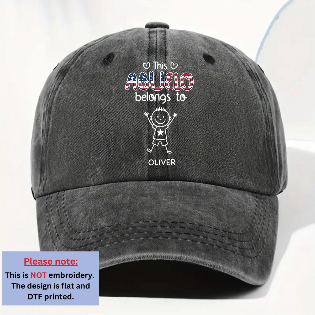 This Grandpa Belongs To Us America - Personalized Custom Vintage Washed Denim Cap - Image 5