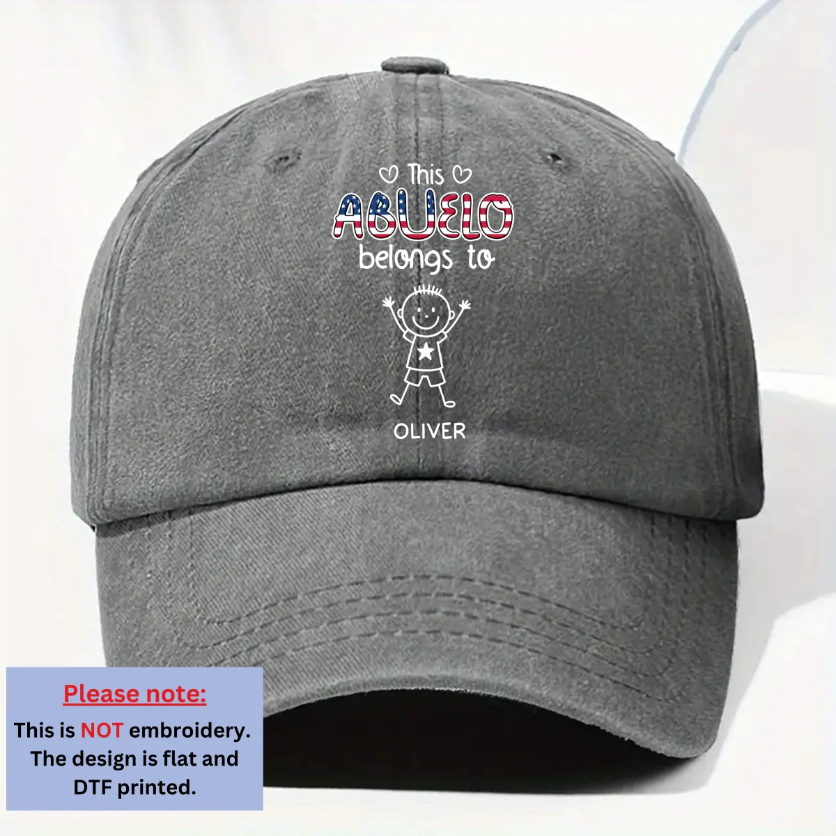 This Grandpa Belongs To Us America - Personalized Custom Vintage Washed Denim Cap - Image 6
