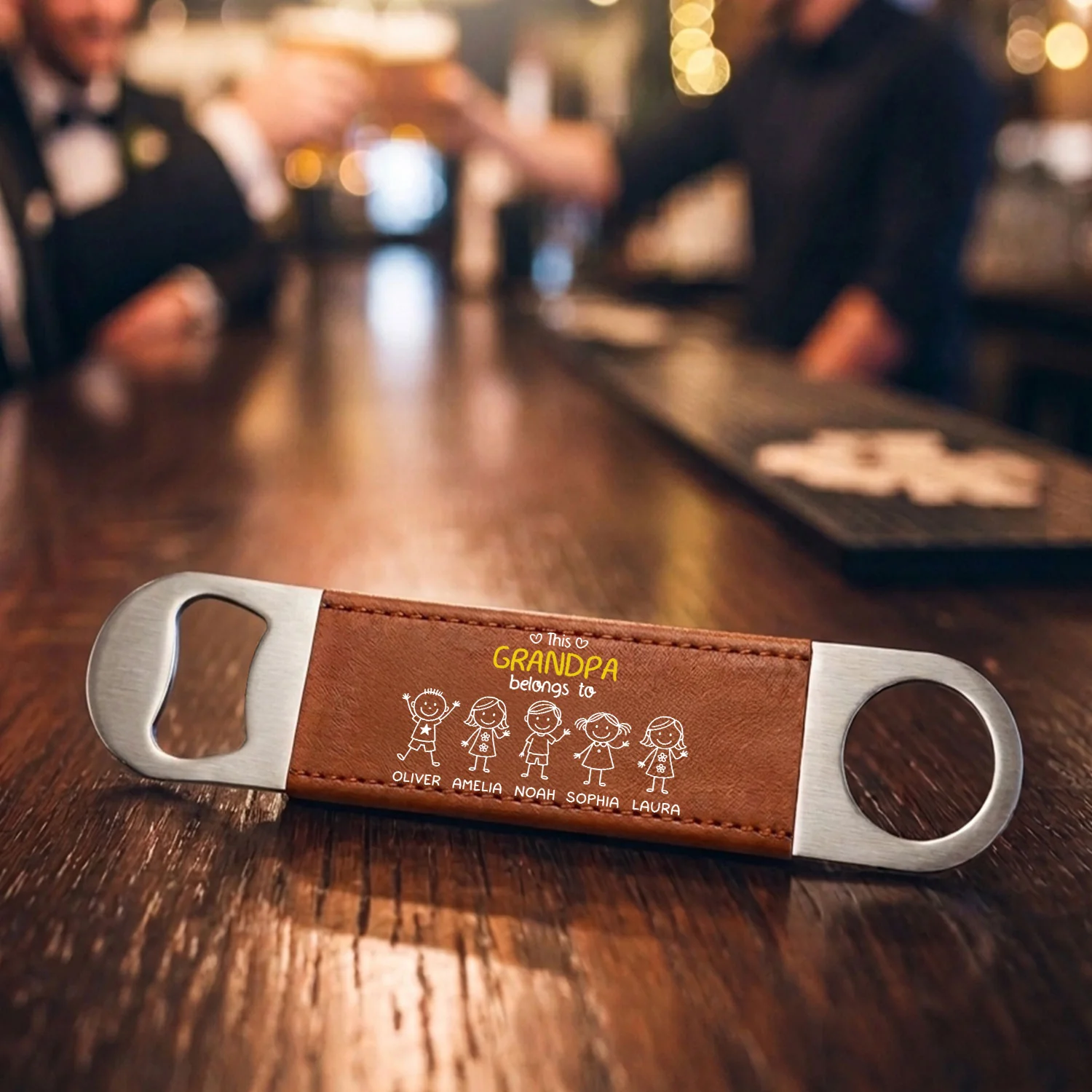 This Grandpa Belongs To Us - Personalized Custom Leather Bottle Opener - Image 6