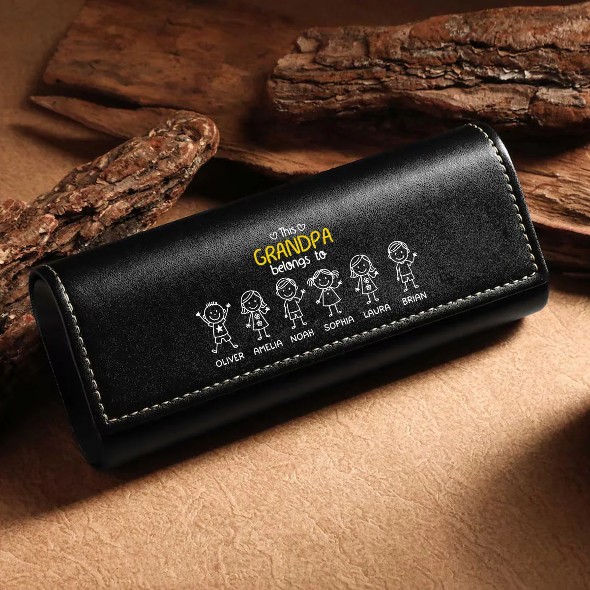 This Grandpa Belongs To Us - Personalized Custom Leather Eyeglass Case - Image 2