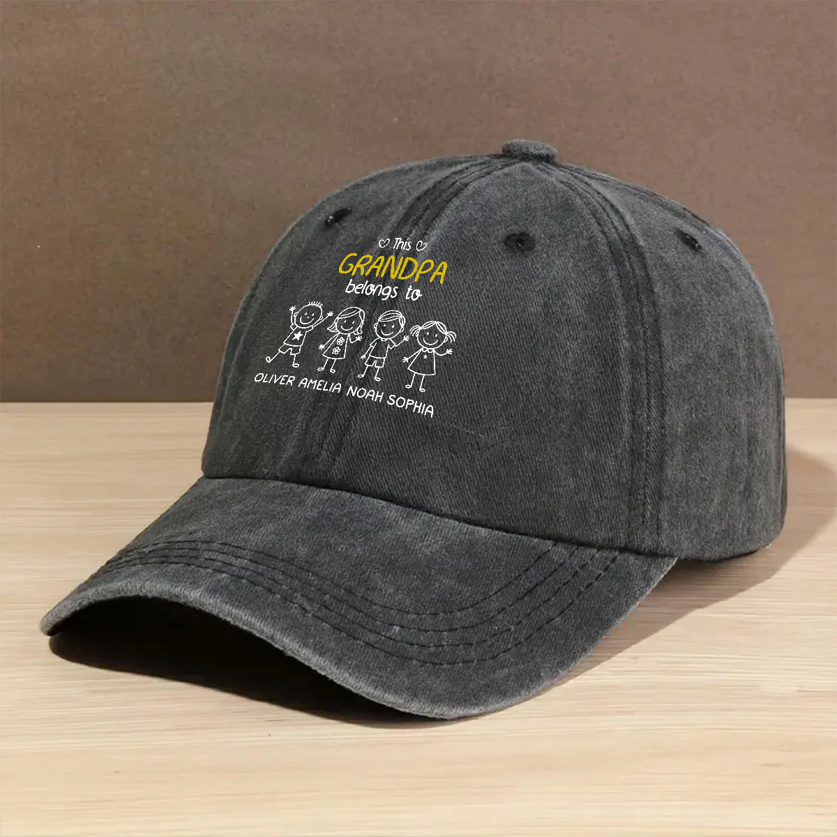 This Grandpa Belongs To Us - Personalized Custom Vintage Washed Denim Cap - Image 2
