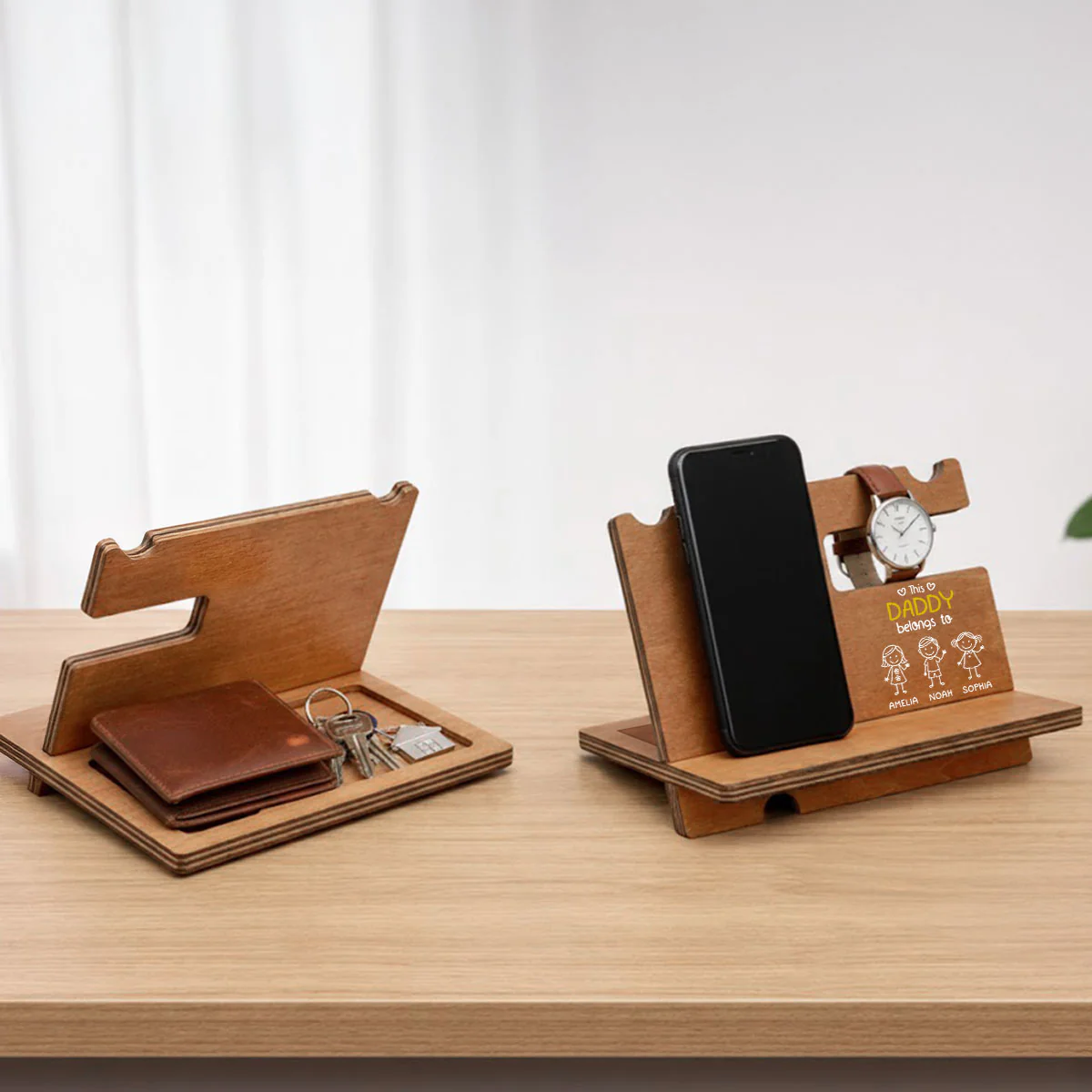 This Grandpa Belongs To Us - Personalized Custom Wood Phone Docking Station - Image 9