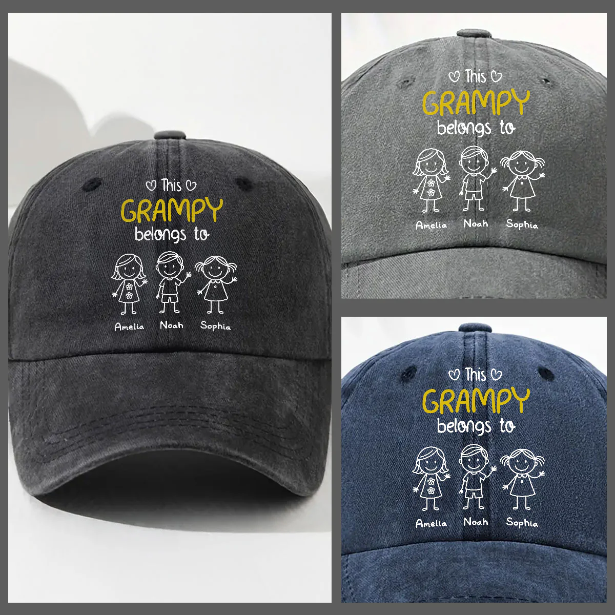 This Grandpa Belongs To Us Ver 2 - Personalized Custom Vintage Washed Denim Cap - Image 3