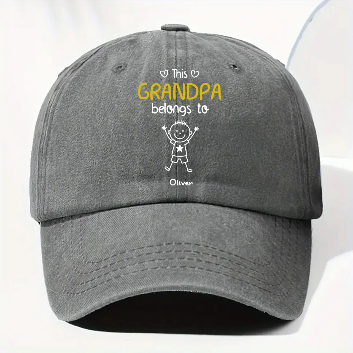 This Grandpa Belongs To Us Ver 2 - Personalized Custom Vintage Washed Denim Cap - Image 7