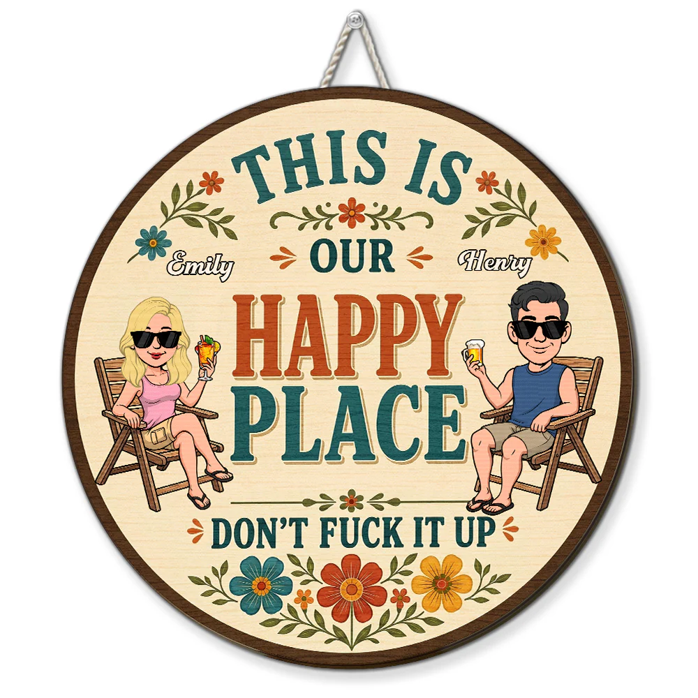 This Is Our Happy Place - Personalized Custom Wood Sign