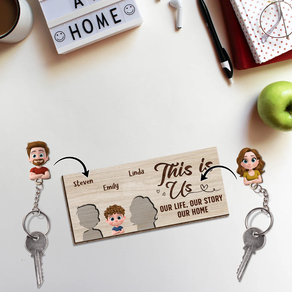 This Is Us - Personalized Custom Wooden Key Holder With Keychain - Image 4