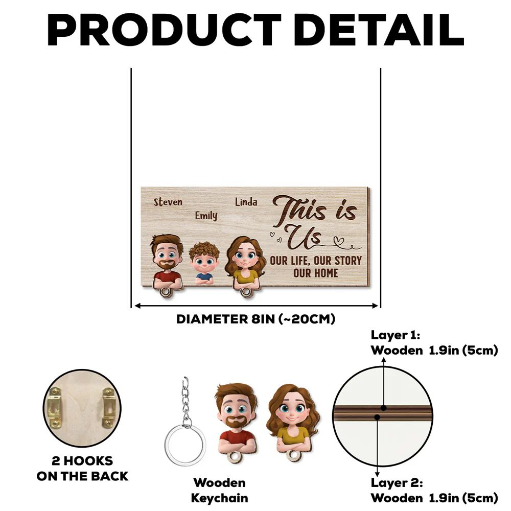 This Is Us - Personalized Custom Wooden Key Holder With Keychain - Image 5
