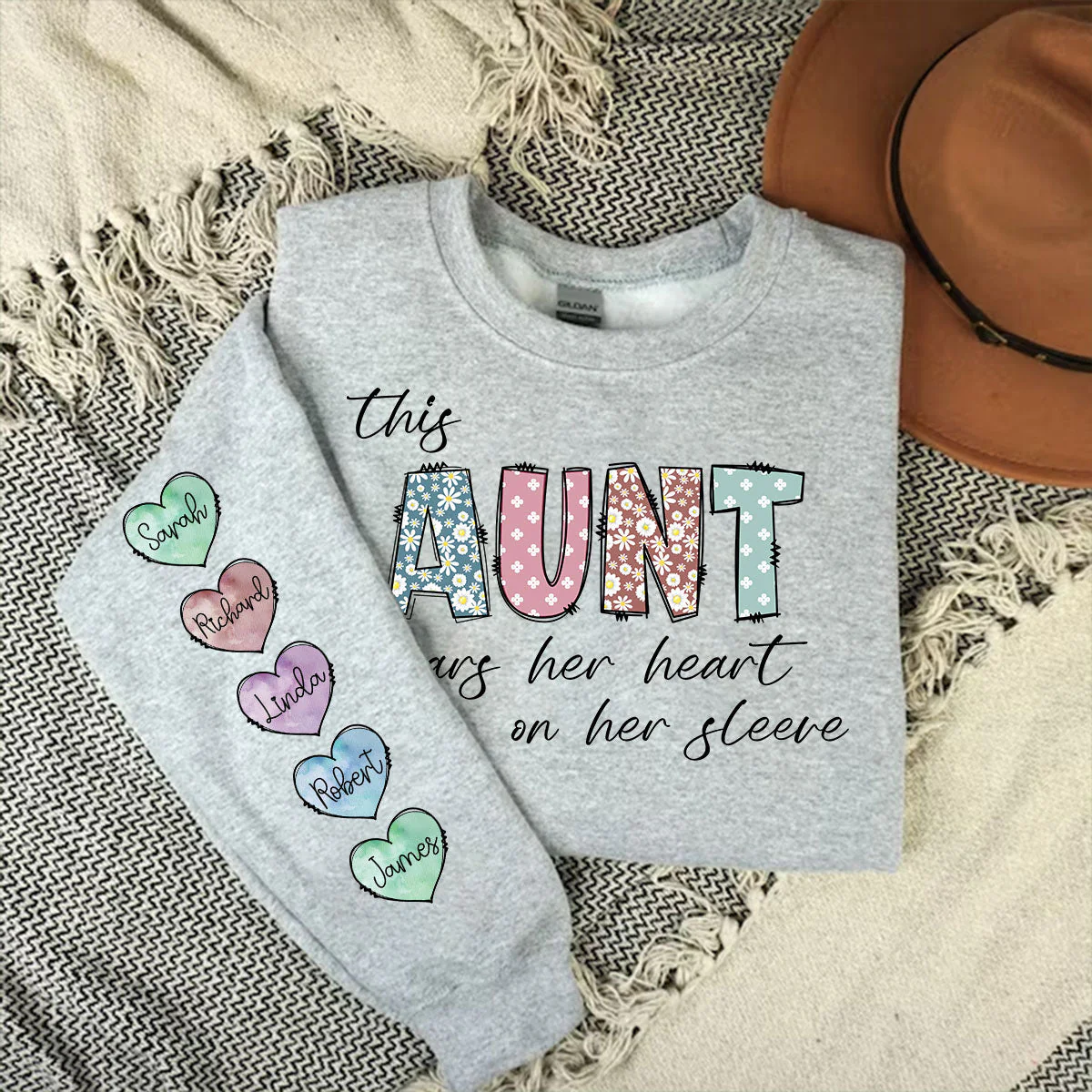 This Mama Wear Her Heart On Her Sleeve - Personalized Custom Sweatshirt - Image 3