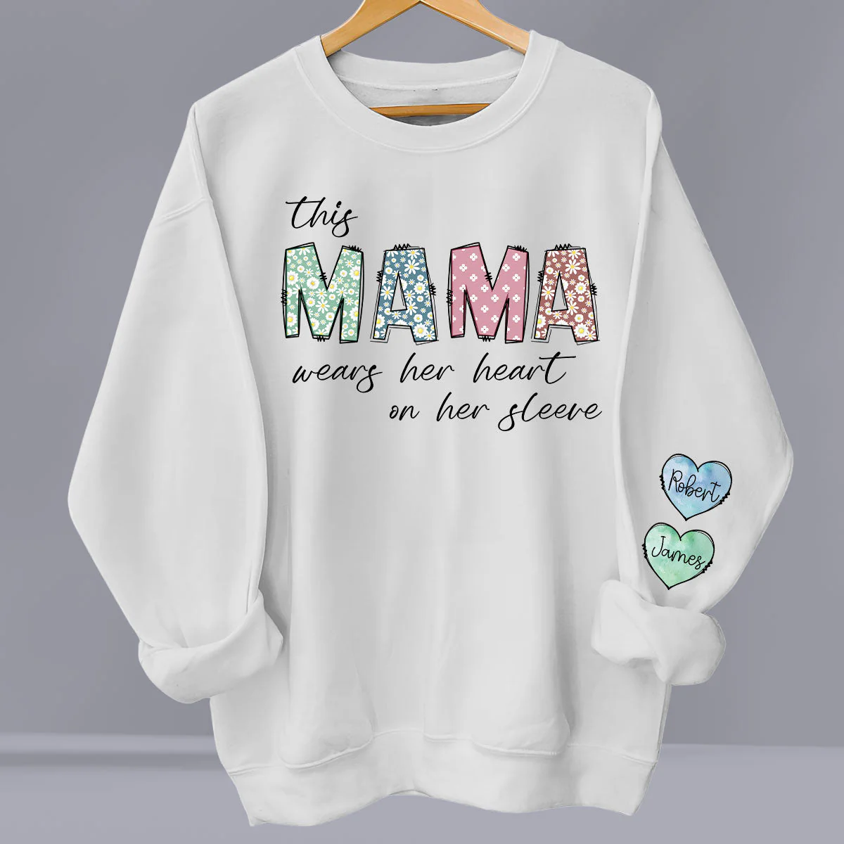 This Mama Wear Her Heart On Her Sleeve - Personalized Custom Sweatshirt - Image 5
