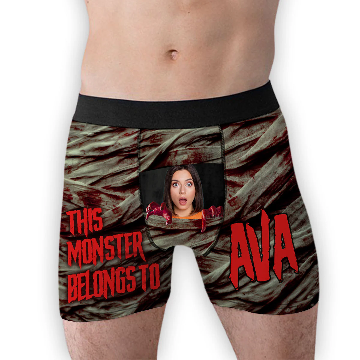 This Monster Belong To - Personalized Photo Men's Boxer Briefs - Image 2