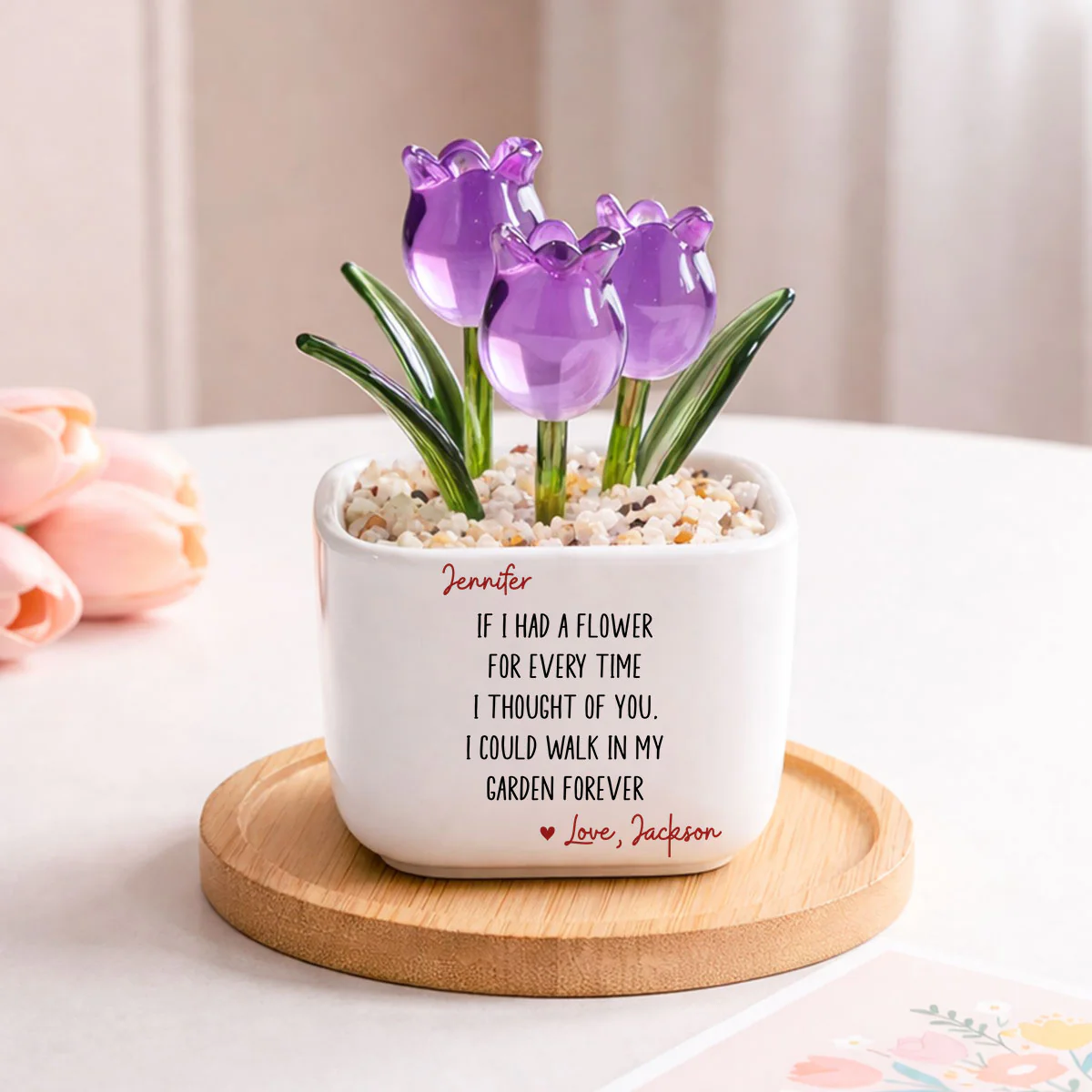 Thought Of You - Personalized Custom Glass Everlasting Tulips