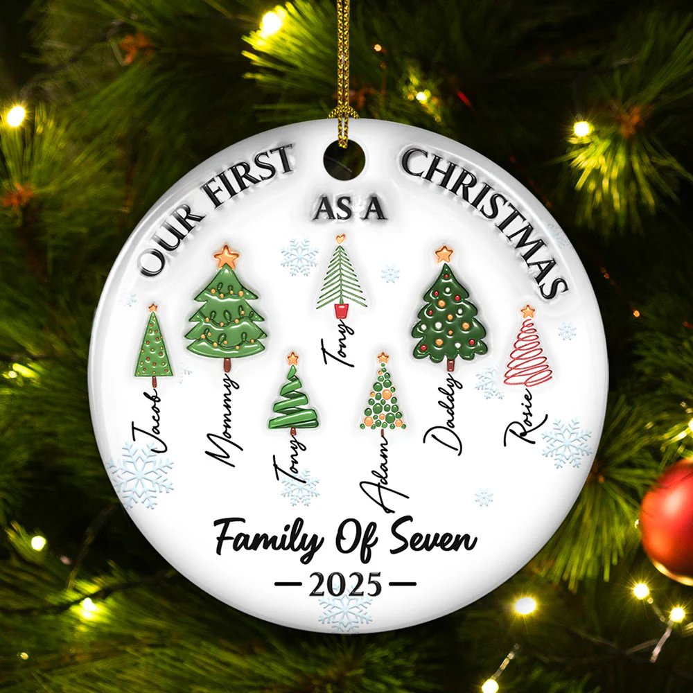 Three Names Of Christmas Tree - Personalized Custom 3D Inflated Effect Ceramic Ornament - Image 5