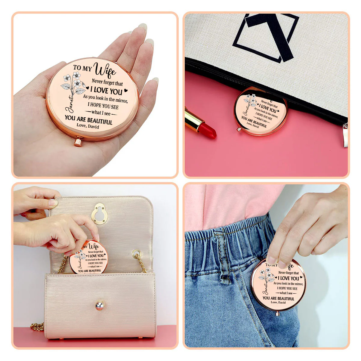 Time Passes Love Remains - Personalized Custom Compact Mirror - Image 3