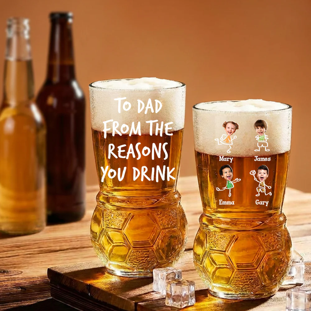 To Dad From The Reason You Drink - Personalized Custom Football Beer Glass