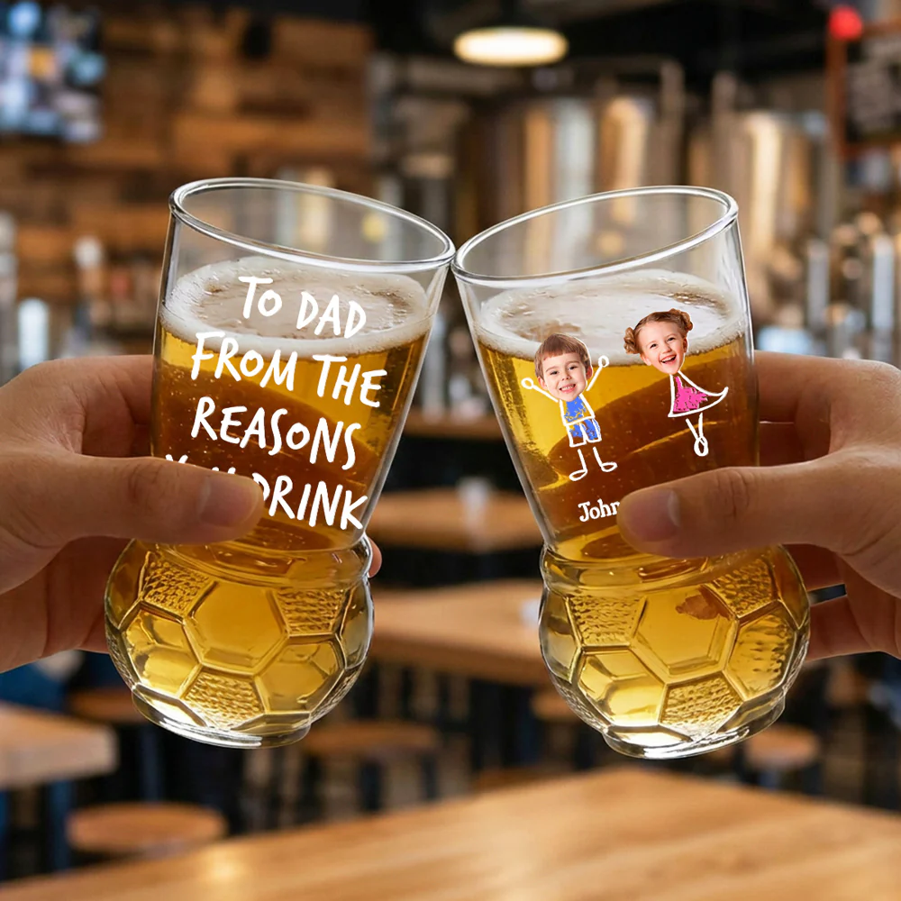 To Dad From The Reason You Drink - Personalized Custom Football Beer Glass - Image 2