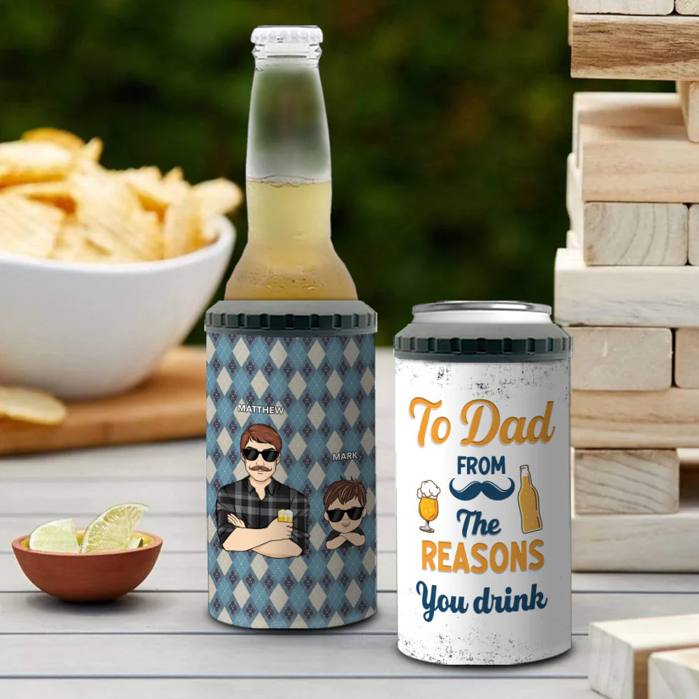 To Dad From The Reasons You Drink - Personalized Custom Can Cooler Tumbler - Image 2