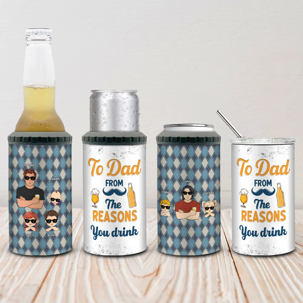 To Dad From The Reasons You Drink - Personalized Custom Can Cooler Tumbler - Image 5