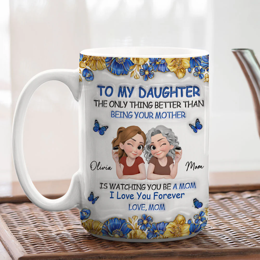 To My Daughter Blue Flower - Personalized Custom 3D Effect Mug - Image 5