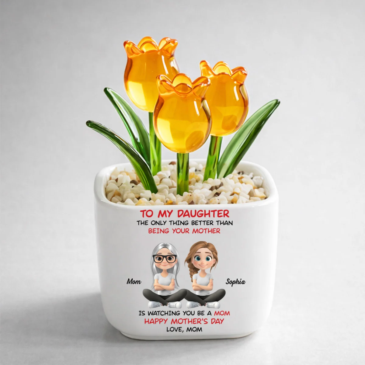 To My Daughter Cartoonize - Personalized Custom Glass Everlasting Tulips - Image 10
