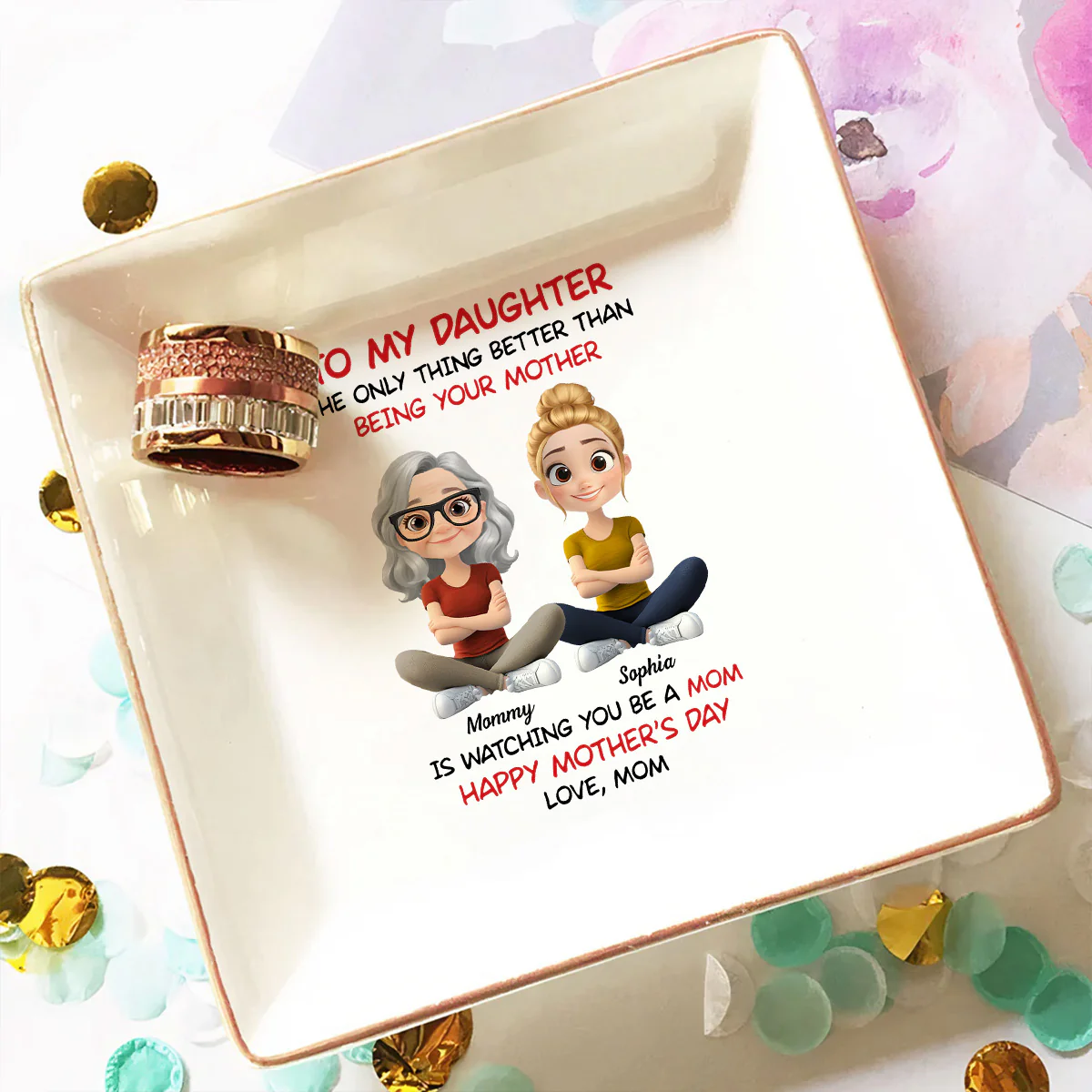 To My Daughter Cartoonize - Personalized Custom Jewelry Dish - Image 2