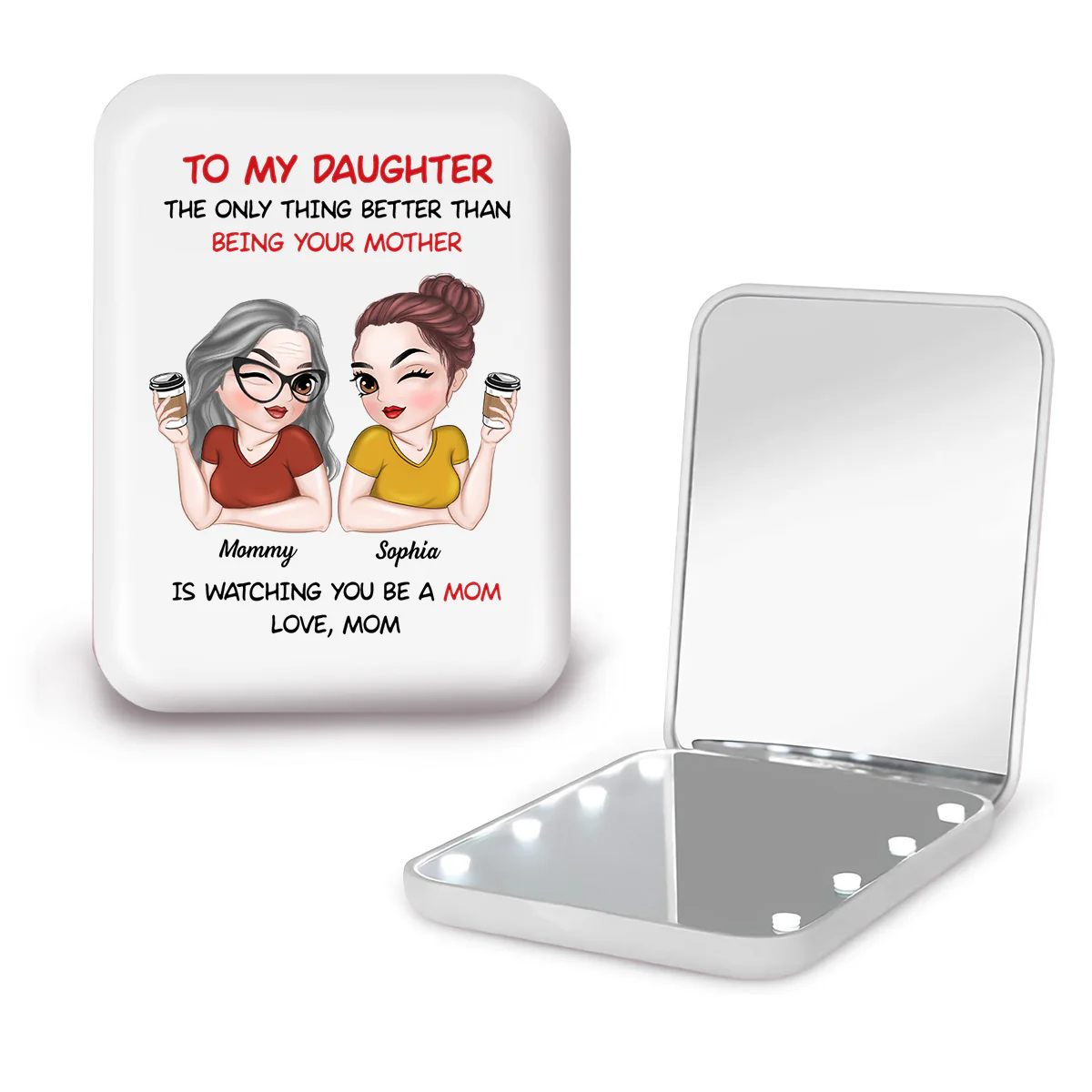To My Daughter Happy Mother Day - Personalized Custom LED Pocket Mirror