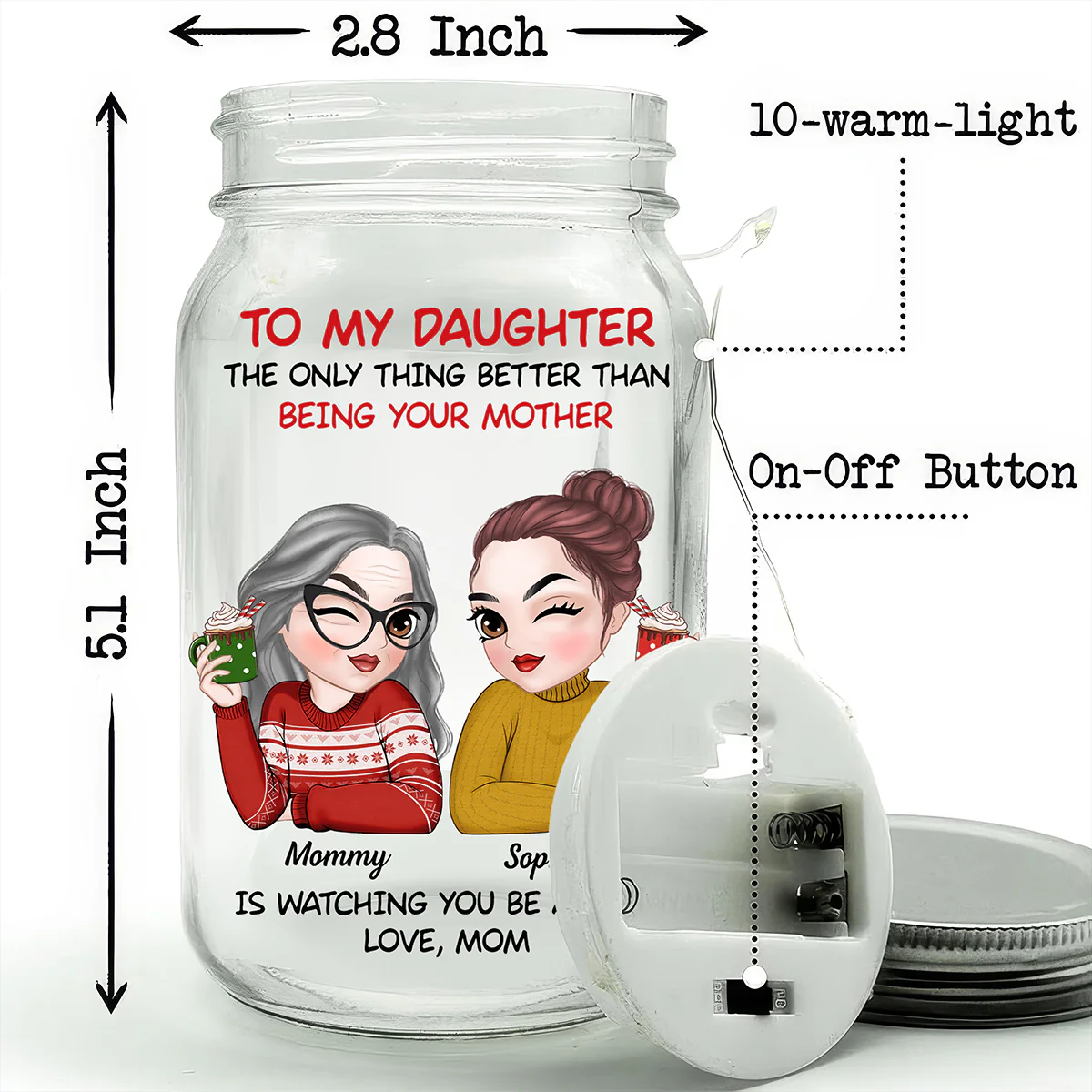 To My Daughter Merry Christmas - Personalized Custom Mason Jar Light - Image 5