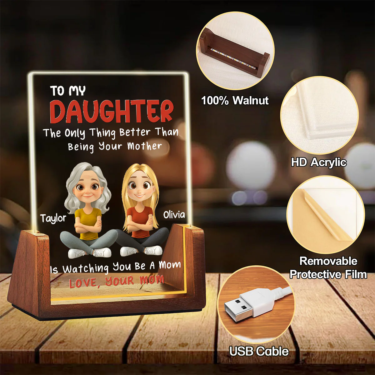 To My Daughter - Personalized Custom Plaque With Walnut Base - Image 6