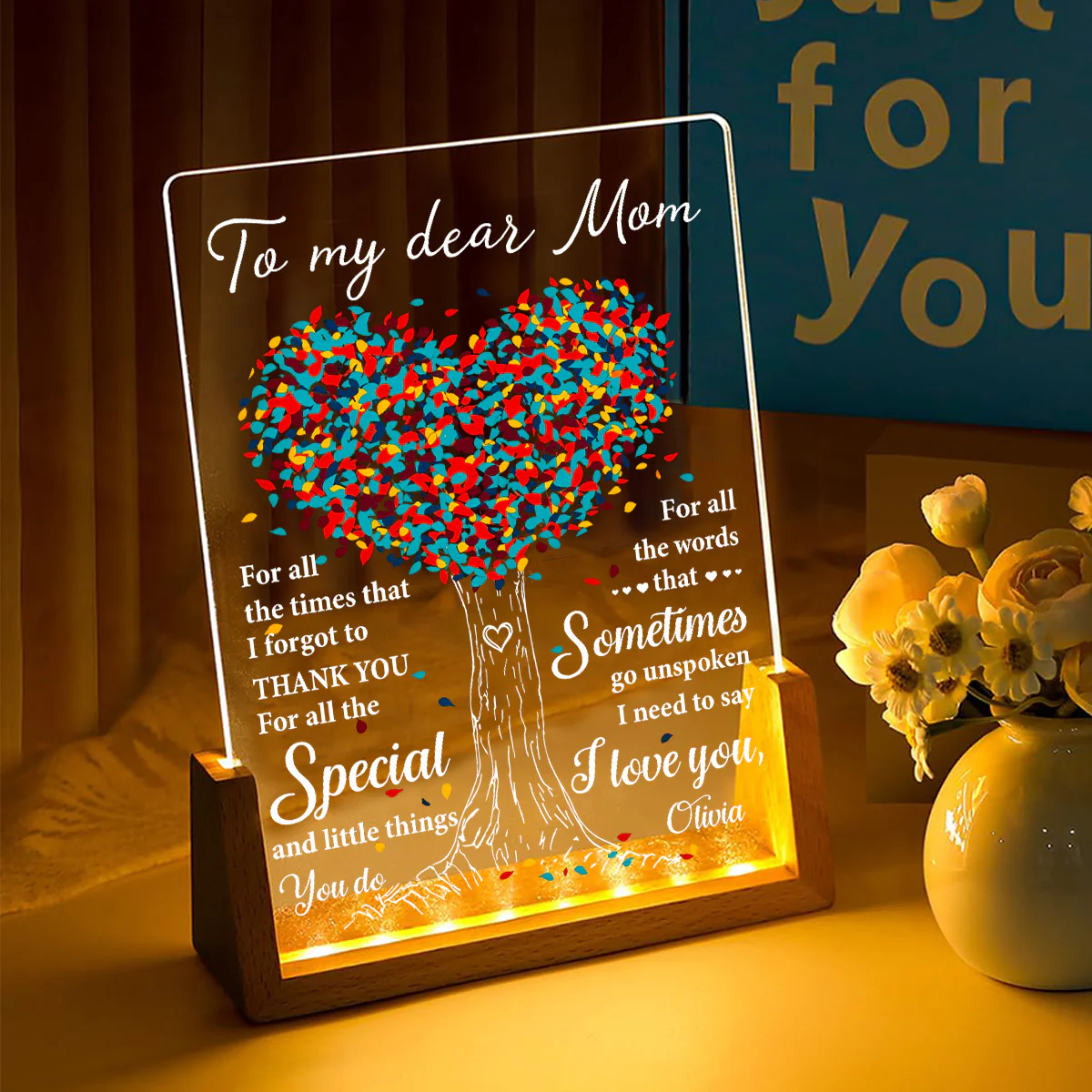 To My Dear Mom - Personalized Custom Plaque With Walnut Base - Image 2