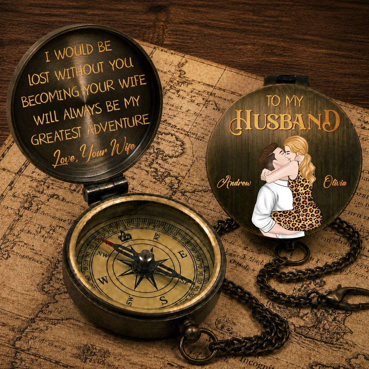 To My Husband- Personalized Custom Pocket Compass - Image 2