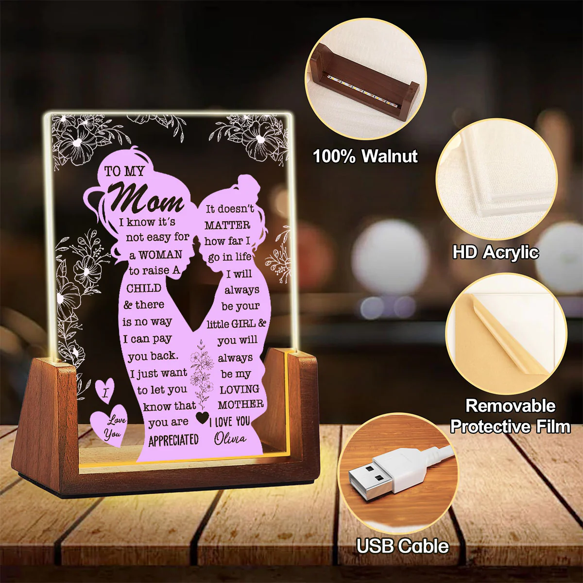 To My Mom - Personalized Custom Plaque With Walnut Base - Image 2