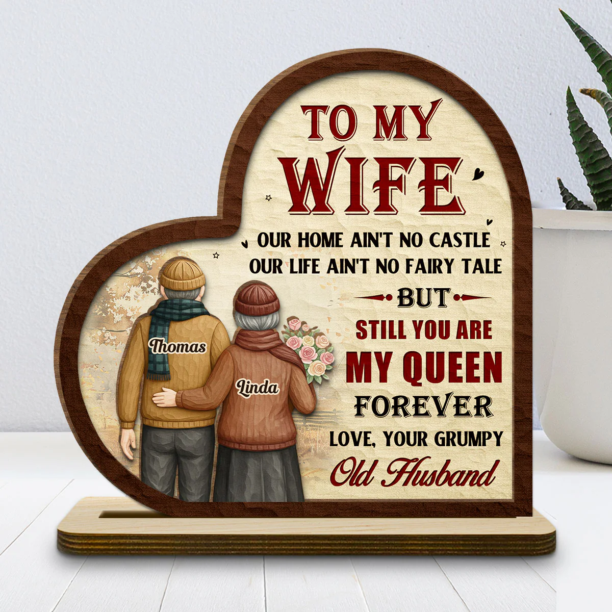 To My Queen 2 - Personalized Custom 2-Layer Wood Plaque With Flat Base - Image 2