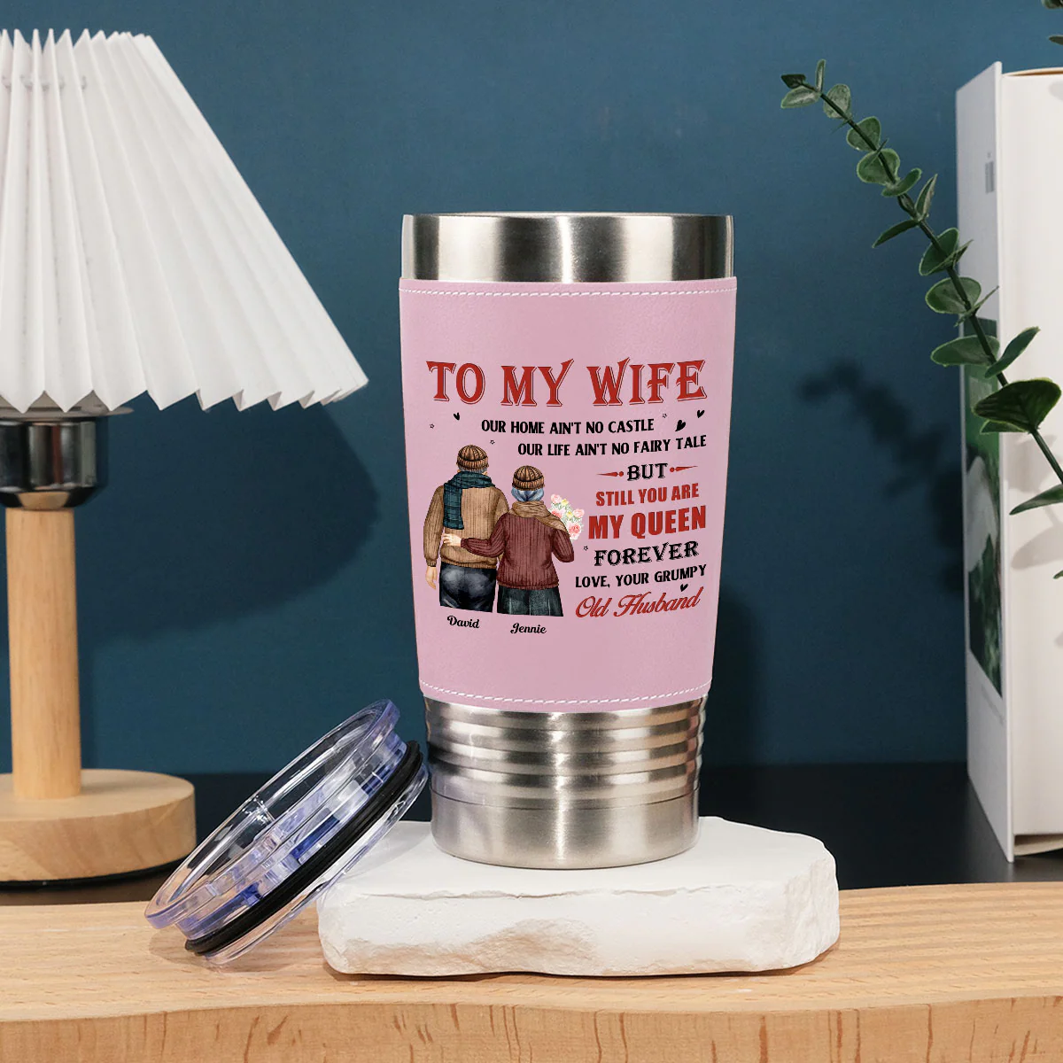 To My Queen - Personalized Custom Pink Leather Tumbler - Image 3