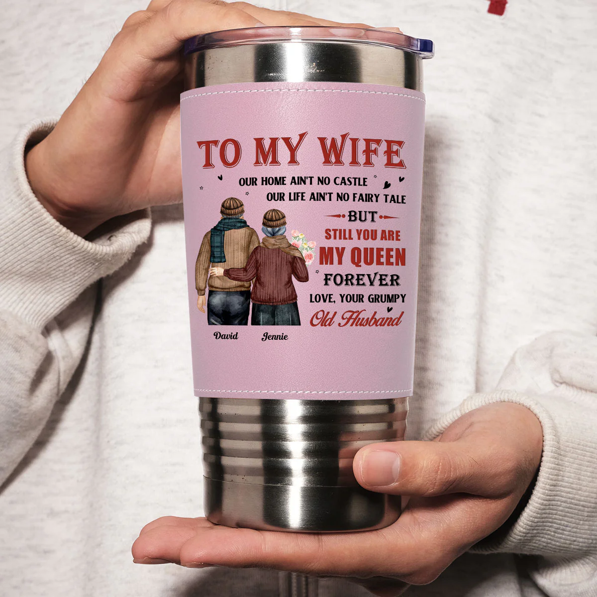 To My Queen - Personalized Custom Pink Leather Tumbler - Image 4