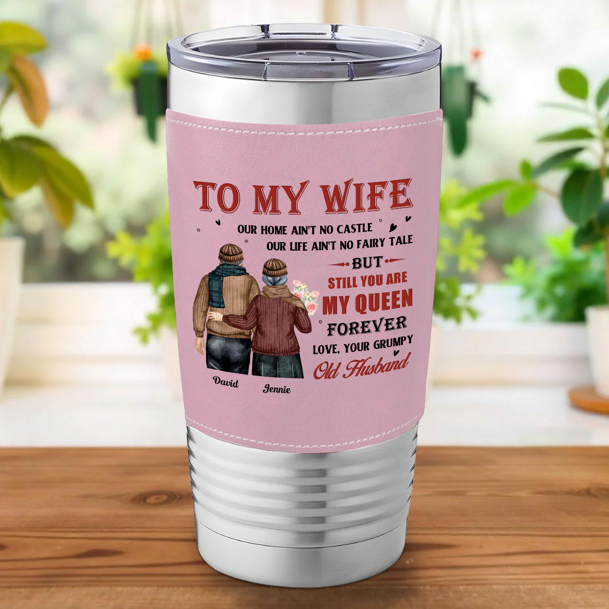 To My Queen - Personalized Custom Pink Leather Tumbler - Image 6