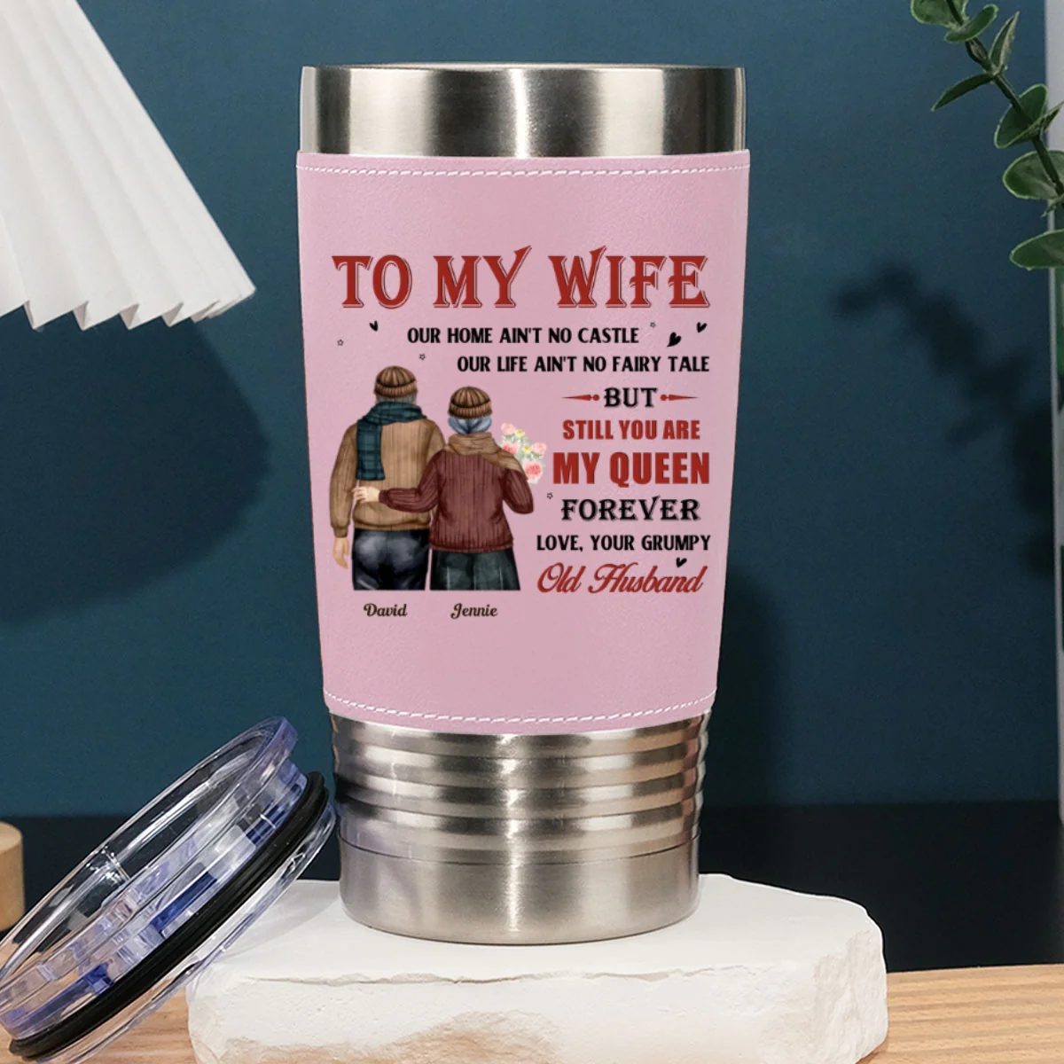 To My Queen - Personalized Custom Pink Leather Tumbler - Image 8