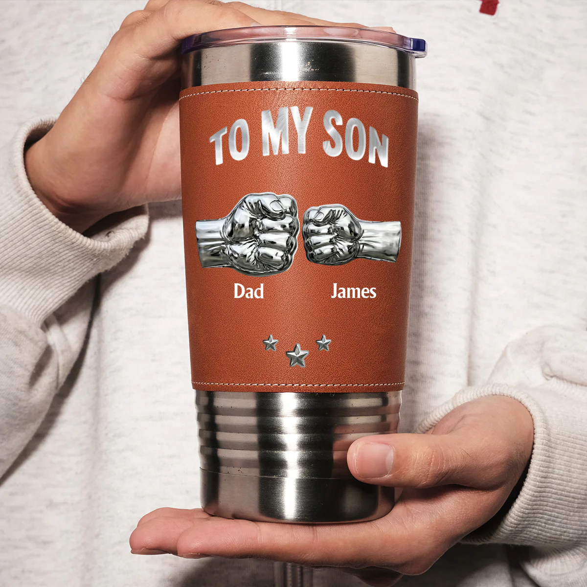 To My Son I Believe In You - Personalized Custom Leather Tumbler - Image 3